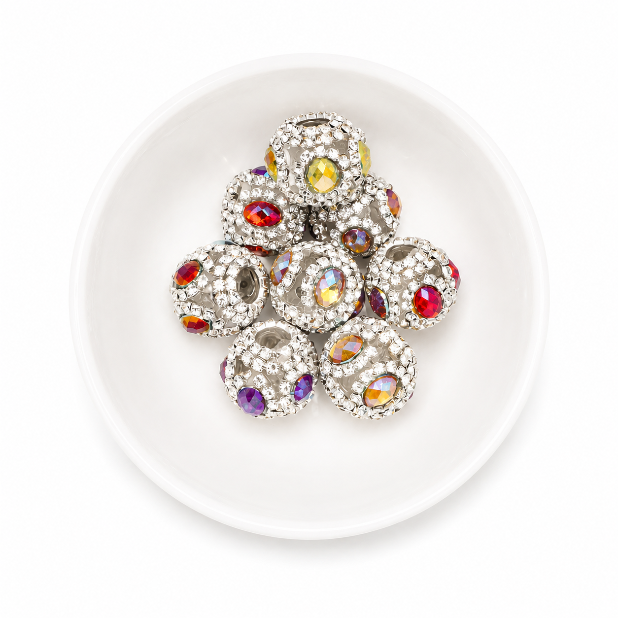 16mm Luxe Rhinestone Beads – Mixed Colours (8 Pack)